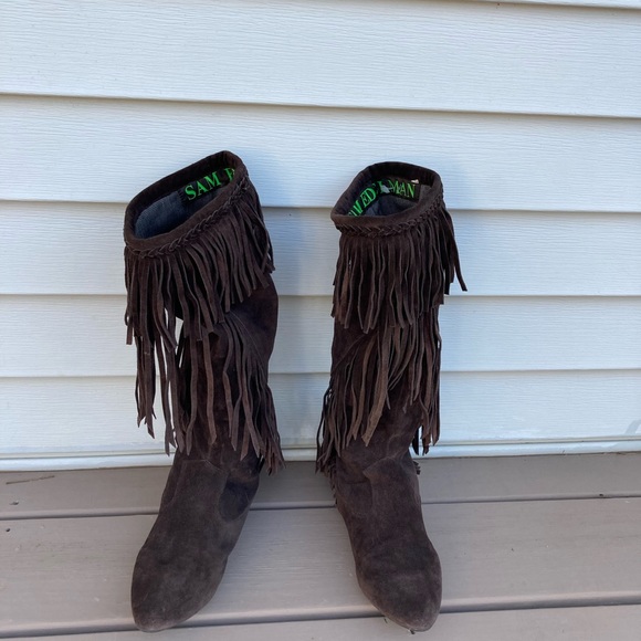 Sam EDELMAN brown SUEDE FRINGE BOOTS Halloween Boho Hippie - Picture 6 of 6